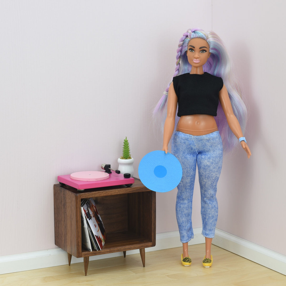 Pink Record Player for 1:6 Scale Doll |Solid Wood | Multiple Colors