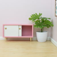 Pink Console Cabinet w/ Working Doors for 1:6 Scale Doll - Mid-Century Modern