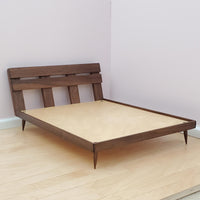 Clearance!! Walnut Platform Queen-Sized Doll Bedframe for 1:6 Scale Fashion Doll - Mid-Century Modern