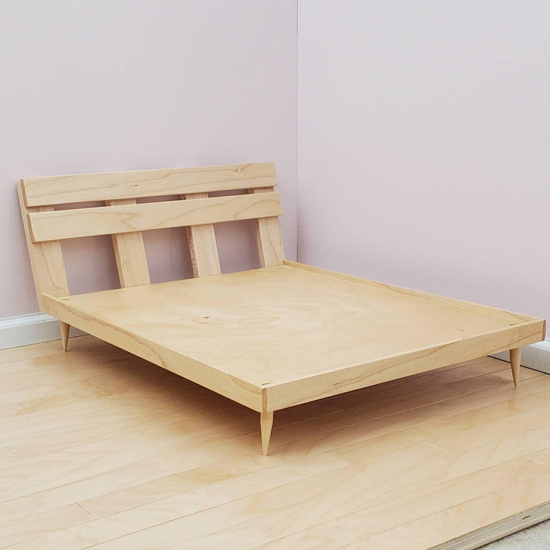 Platform Queen-Sized Doll Bedframe for 1:6 Scale Doll - Various Wood Choices