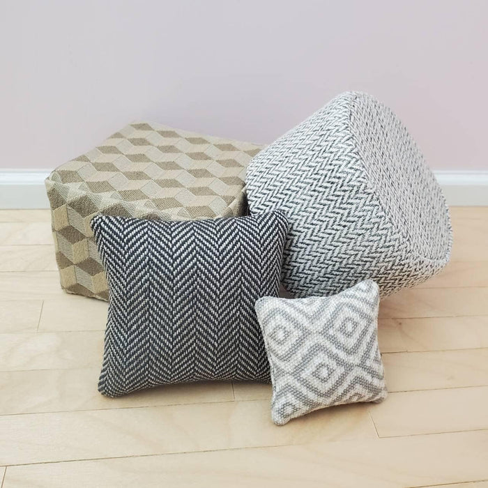 Patterned Upholstered Poof Ottomans & Pillows for 1:6 Scale Doll