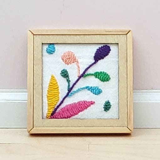 Hand-Embroidered Otomi Style Artwork with Frames for 1:6 or 1/12 Scale Dollhouse