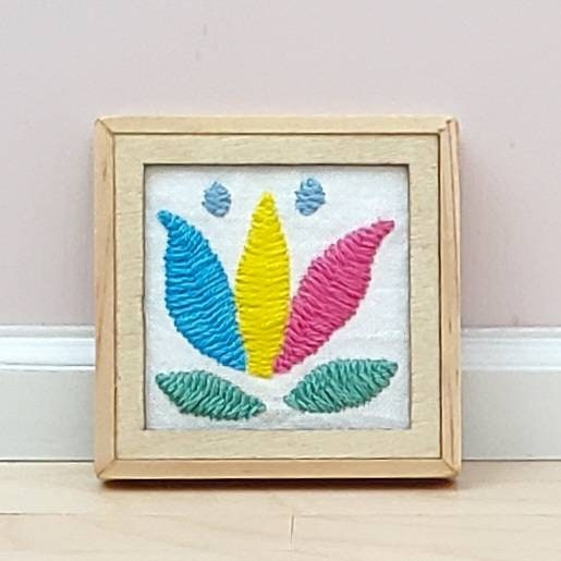 Hand-Embroidered Otomi Style Artwork with Frames for 1:6 or 1/12 Scale Dollhouse