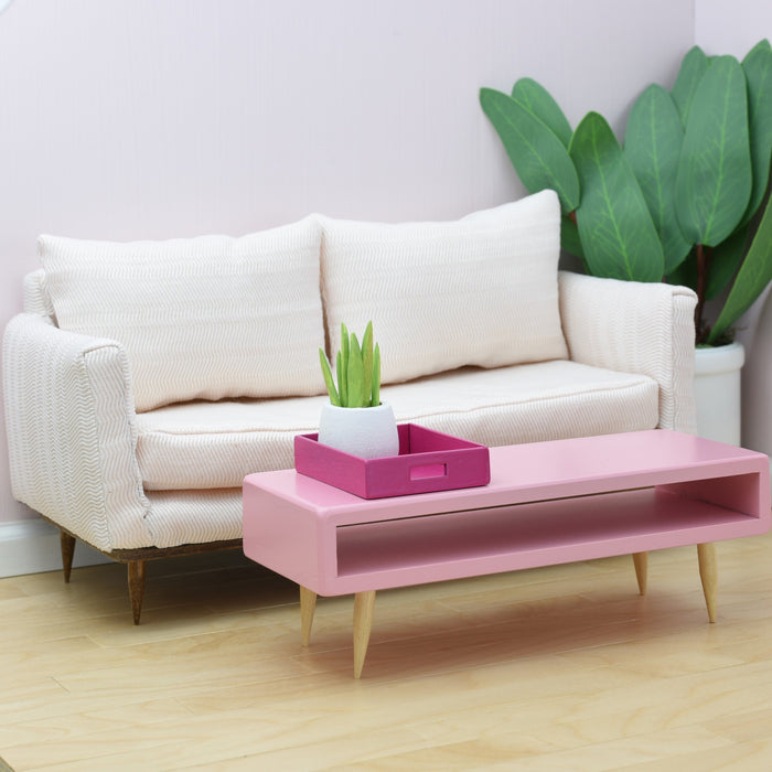 Bright or Soft Pink | Large Coffee Table Tray for 1:6 Scale Doll