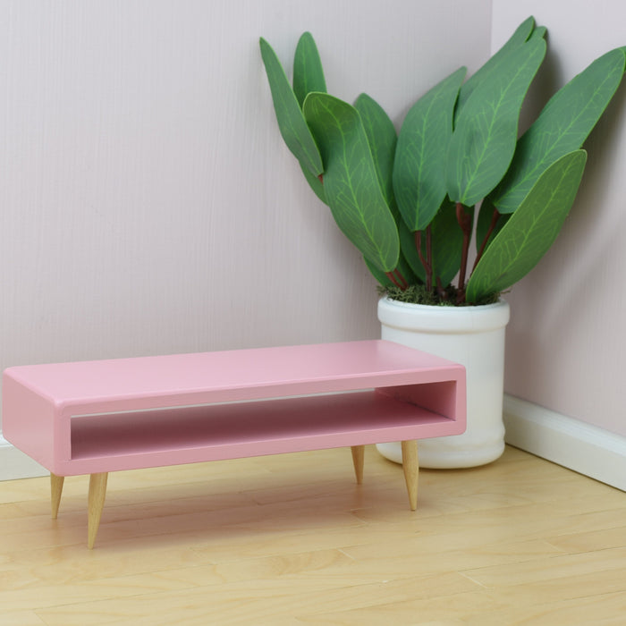 Soft Pink & Natural | Solid Wood Construction | Coffee Table for 1:6 Scale Doll - Mid-Century Modern