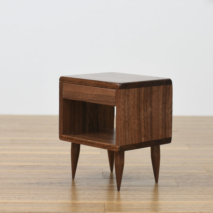 Nightstand with Working Drawer for 1:6 Scale Doll - Mid-Century Modern Walnut