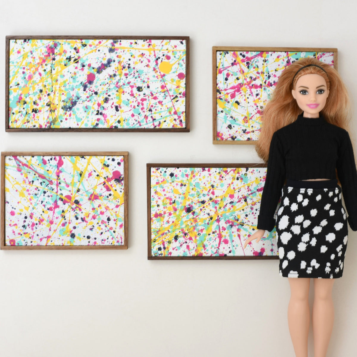 Hand Painted Miniature Original Artwork with Wooden Frame for 1:6 or 1/12 Scale Dollhouse - Logo colors splatter series