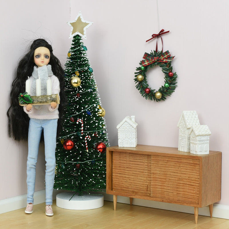 Miniature Holiday Yule Log | Real Wood with Real, Working Candles | For 1:6 Scale Dolls