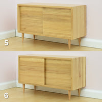 Real Oak Hardwood Console Cabinet w/ Working Doors for 1:6 Scale Doll - Mid-Century Modern