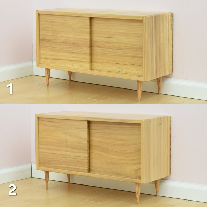 Real Oak Hardwood Console Cabinet w/ Working Doors for 1:6 Scale Doll - Mid-Century Modern