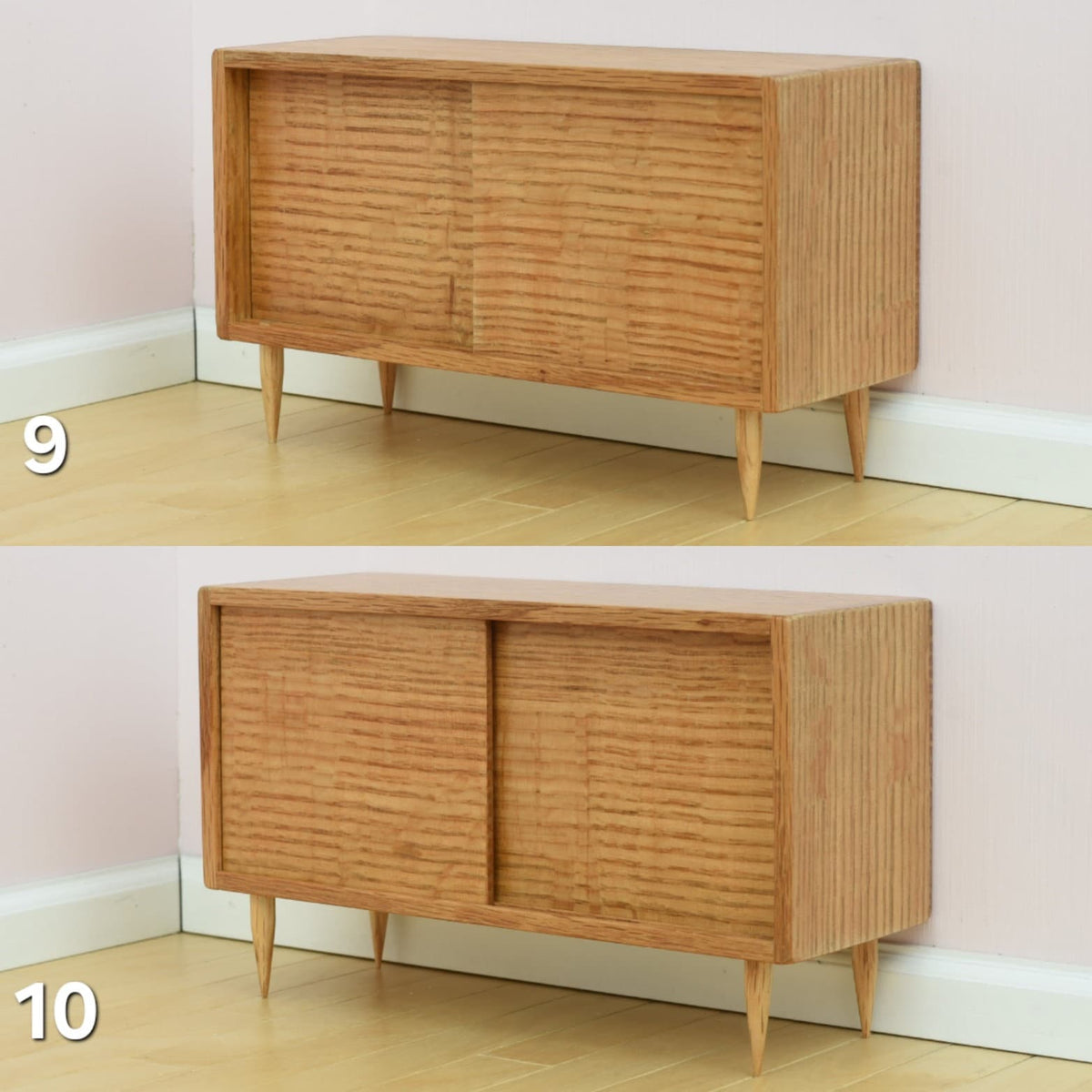 Real Oak Hardwood Console Cabinet w/ Working Doors for 1:6 Scale Doll - Mid-Century Modern