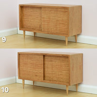 Real Oak Hardwood Console Cabinet w/ Working Doors for 1:6 Scale Doll - Mid-Century Modern