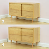 Real Oak Hardwood Console Cabinet w/ Working Doors for 1:6 Scale Doll - Mid-Century Modern