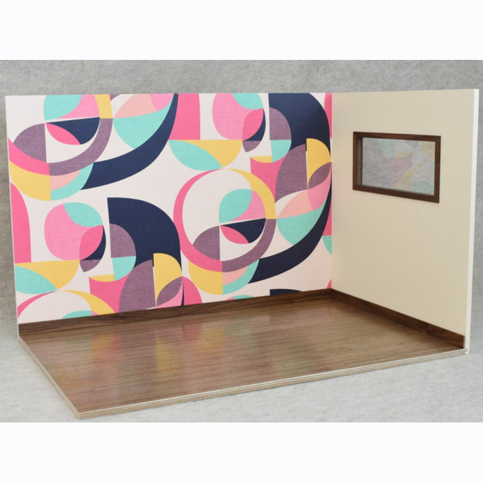 Large Scale Geometric Mid-Century Decorated Room Box (Vanilla Cream/Walnut) - 1:6 Scale Room Box Diorama for 12" Fashion Dolls