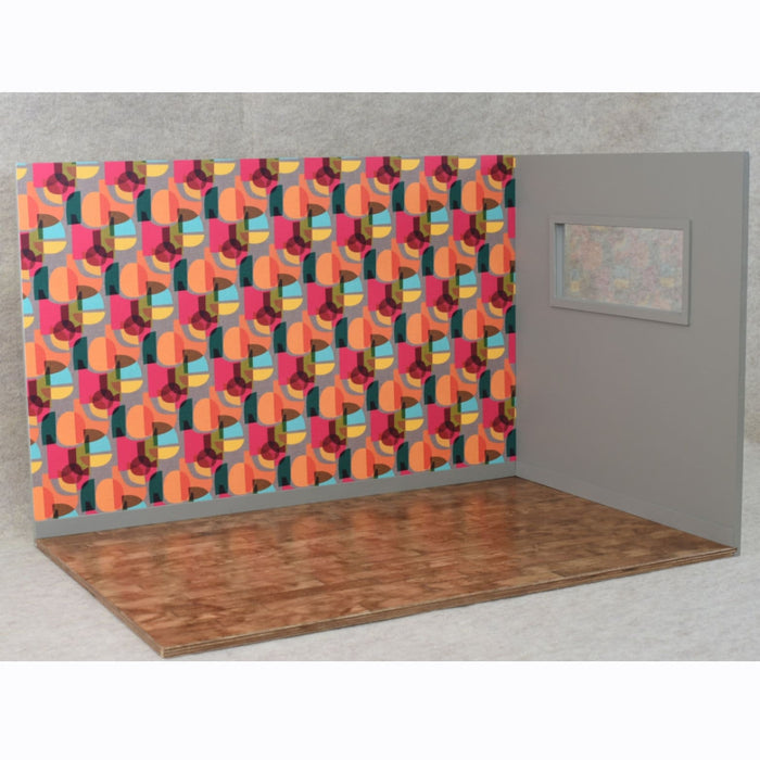 Jewel-Toned Geometric Mid-Century Decorated Room Box (Deep Geo/Painted Trim) - 1:6 Scale Room Box Diorama for 12" Fashion Dolls